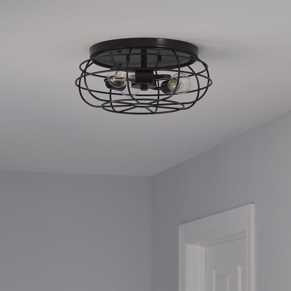Cartaro 3-Light Industrial VIntage Cage Ceiling Light, LED Bulbs, Dark Bronze