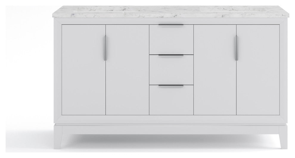 Elizabeth 60" Double Sink Carrara White Marble Vanity, Pure White