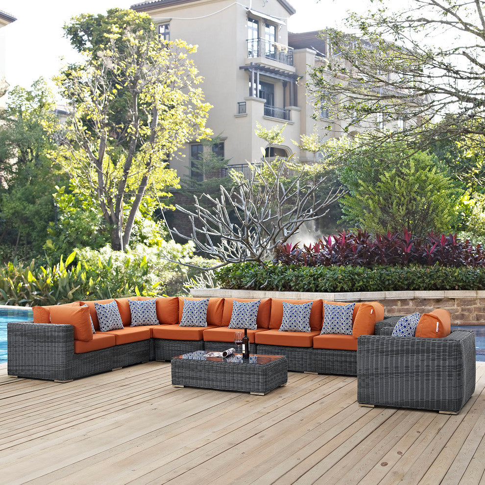 Gray Tuscan Summon 7-Piece Outdoor Patio Sunbrella Sectional Set