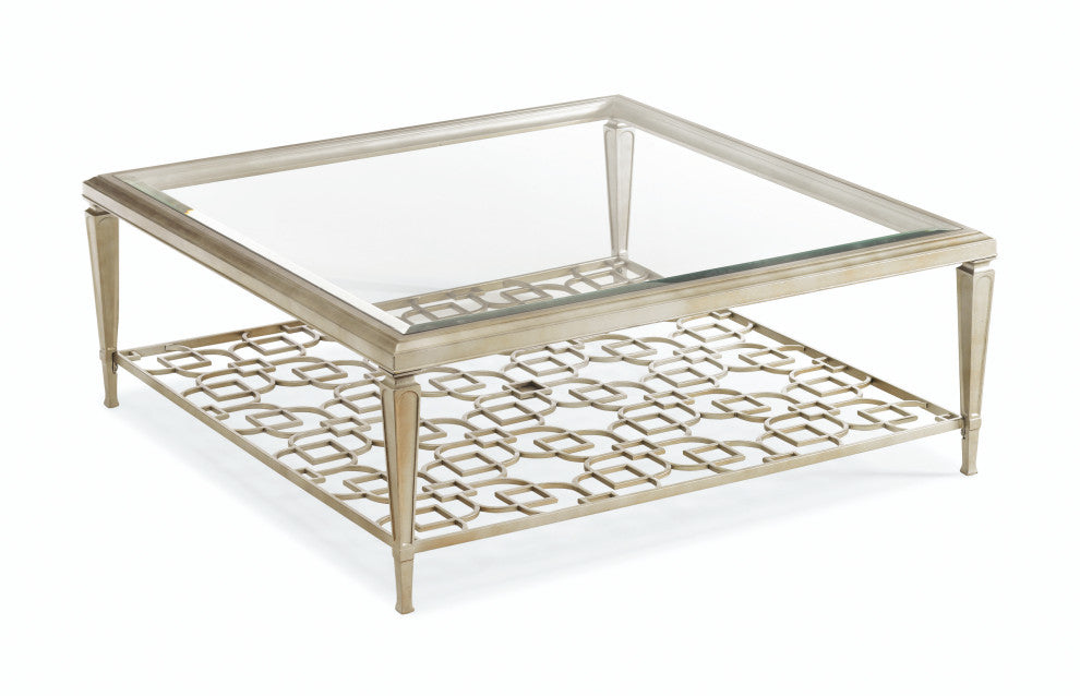 Sociables Taupe Silver Leaf Square Coffee Table With Fretwork Shelf