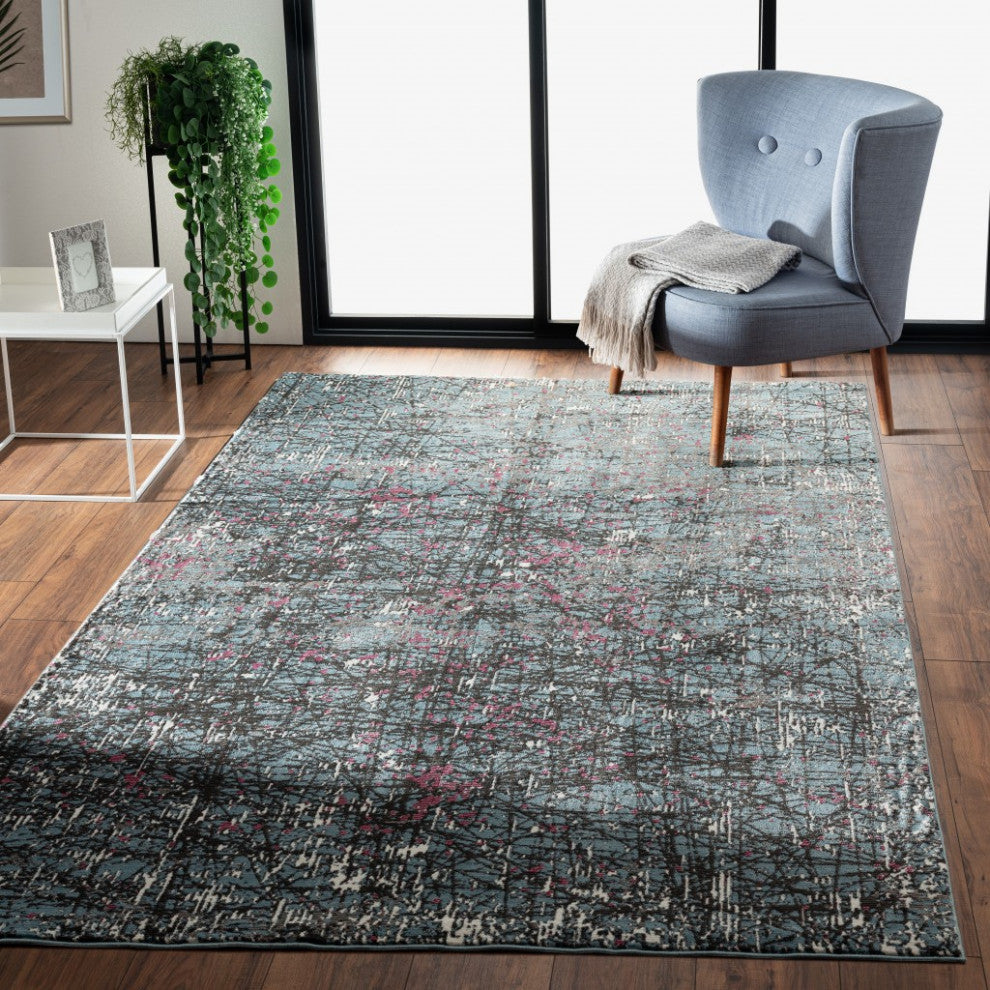 8??x 10??Blue Chaotic Strokes Area Rug