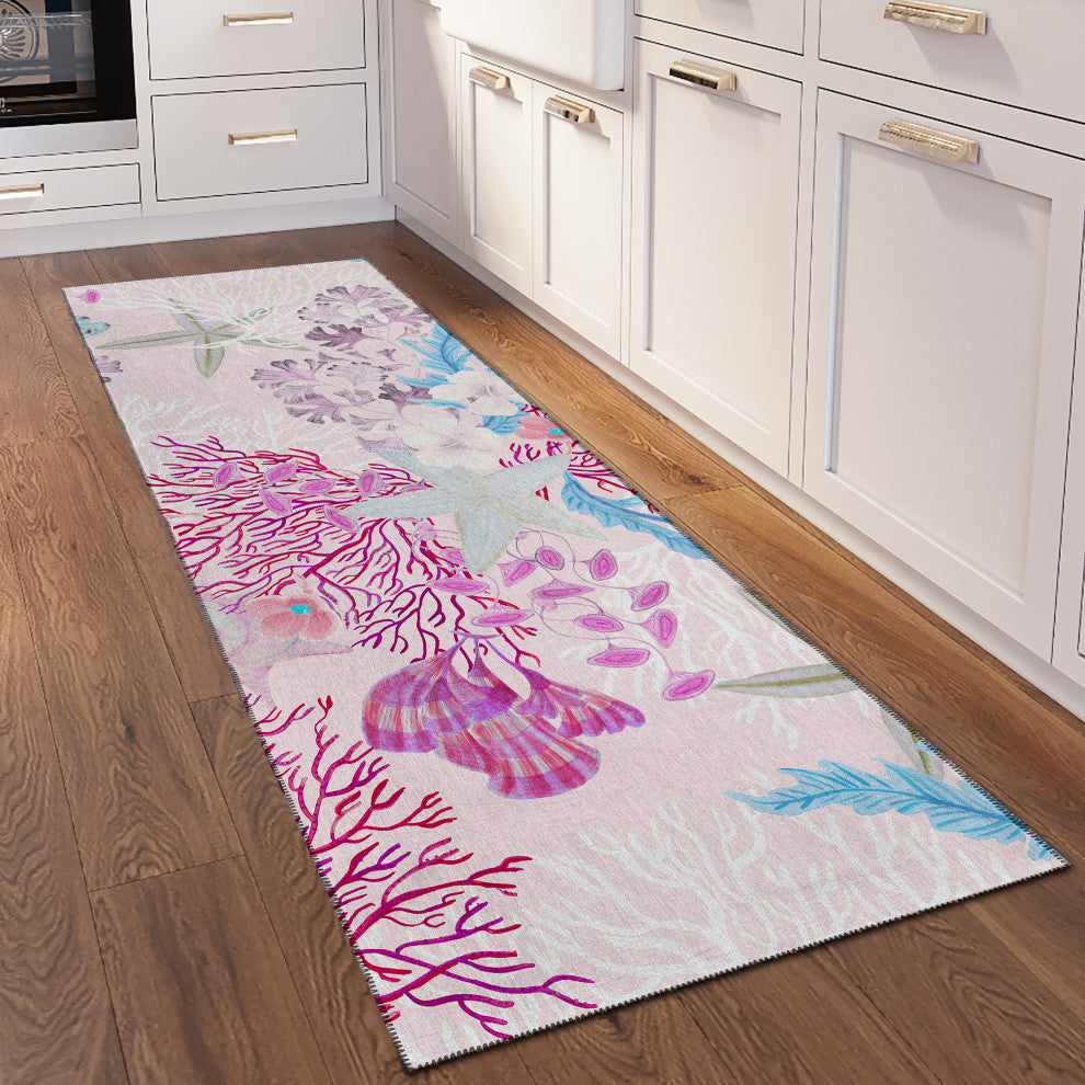 Indoor/Outdoor Seabreeze SZ1 Blush Machine Washable 2'3" x 7'6" Runner Rug