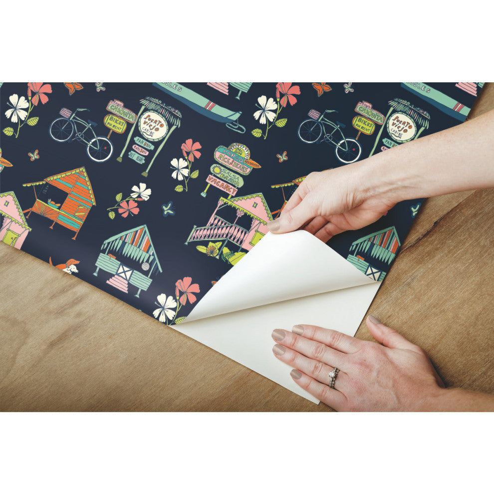 Holalola Caribbean Peel and Stick Wallpaper, Dark Blue