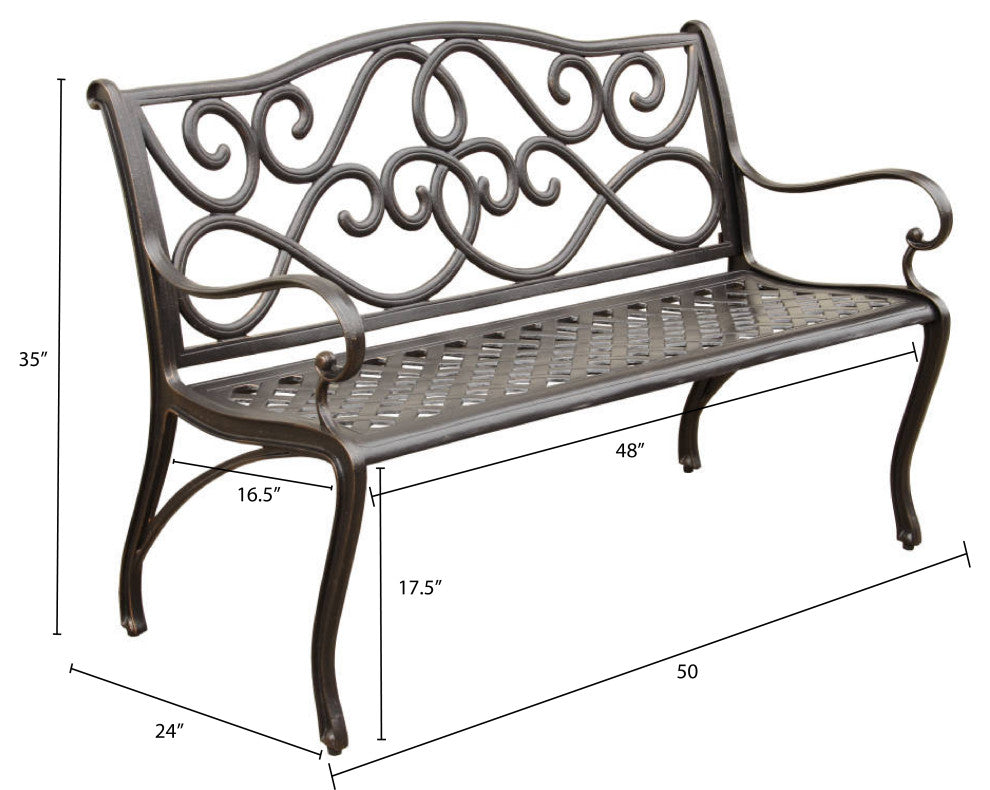 4' Scroll Bench, Copper Black