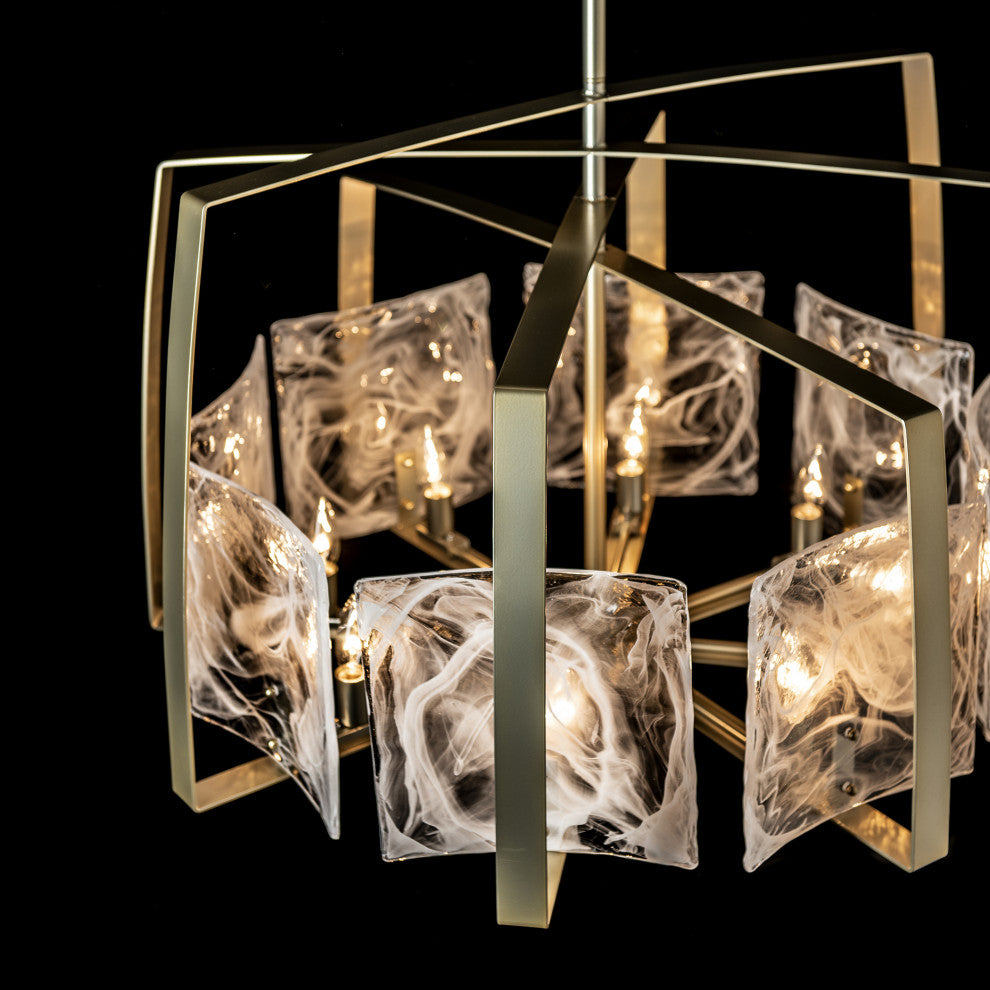 Arc 8-Light Pendant, Modern Brass Finish, White Swirl Glass