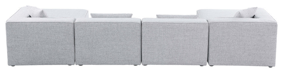 Cube Upholstered Modular Sectional, Gray, 6-Piece: 2 Armless Chair, 2 Corner Chair, 2 Ottoman, Linen Texured Fabric