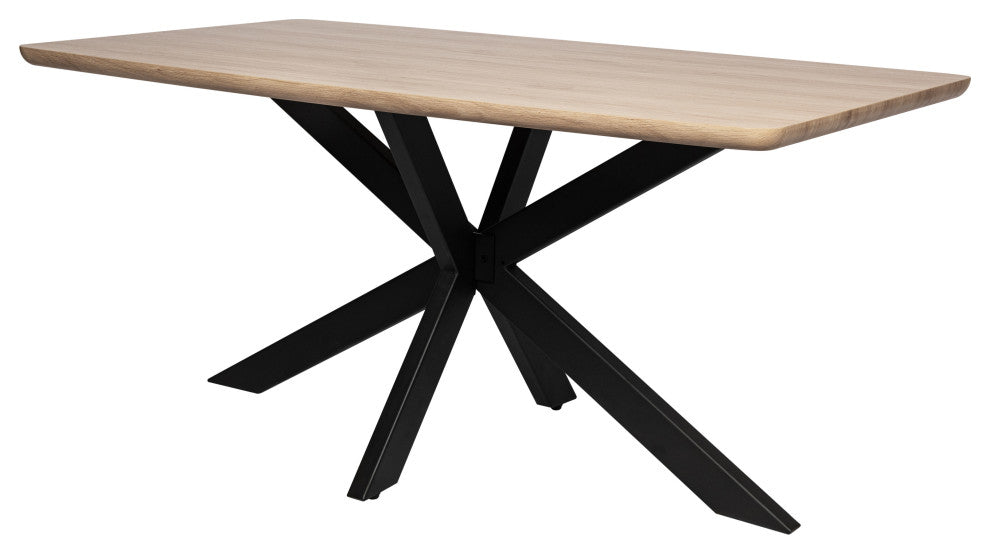 Ravenna 63" MDF Dining Table With X-Cross Geometric Metal Base, Maple
