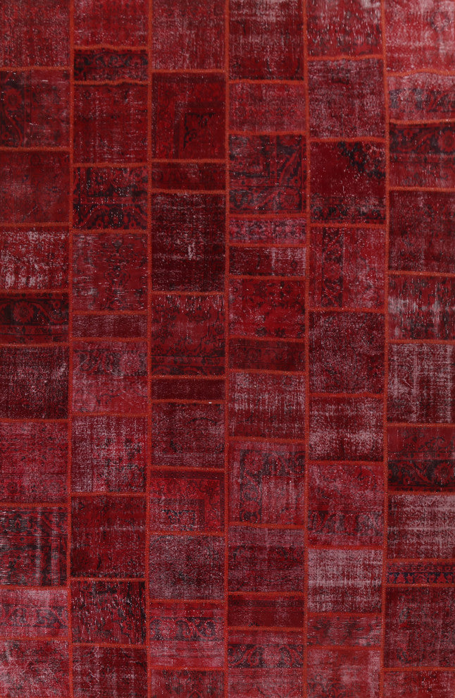 Vintage Red Patchwork Turkish Area Rug Hand-tufted Wool Carpet 10x14