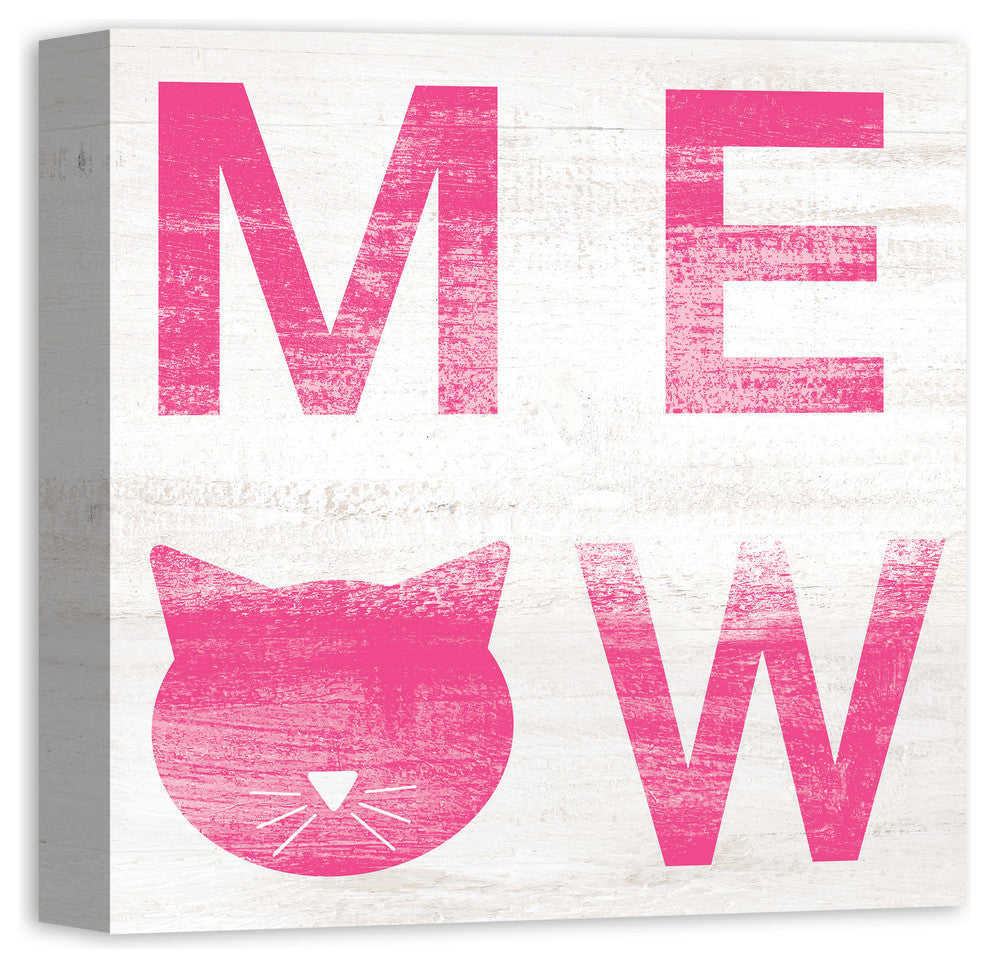 Designs Direct Meow Distressed Pink 16x16 Canvas Wall Art