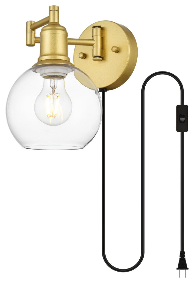 1 Light Brass And Clear Swing Arm Plug, Wall Sconce