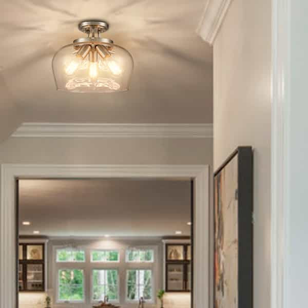3-Light Glass Ceiling Lights, Brushed Nickel