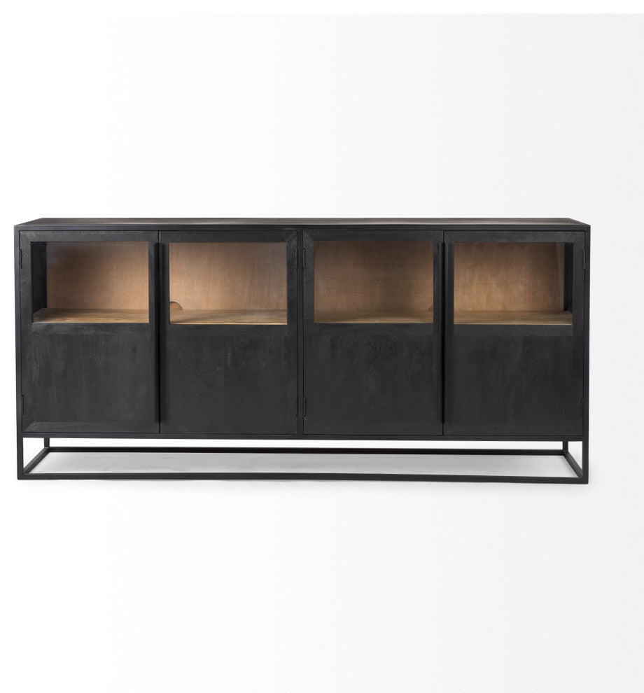 Sloan 80.0L x 17.0W x 36.0H Dark Wood WithBlack Metal Frame Sideboard