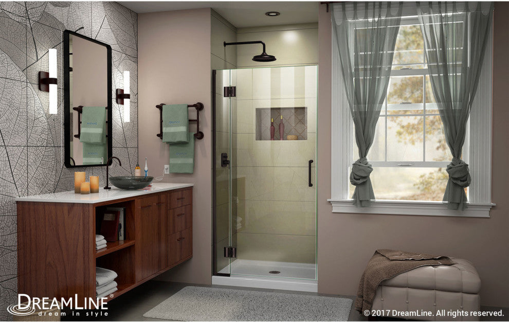 Unidoor-x 29"x72" Hinged Shower Door, Oil Rubbed Bronze