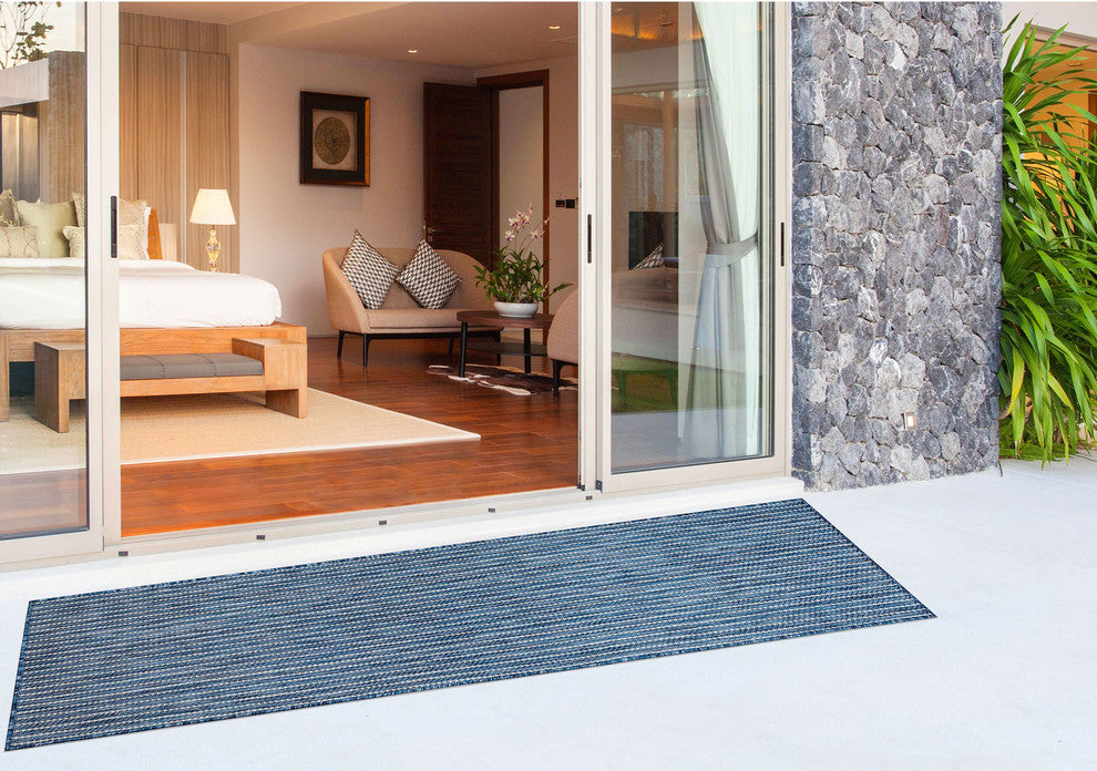 Carmel Texture Stripe Indoor/Outdoor Rug, Navy, 1'11"x7'6" Runner