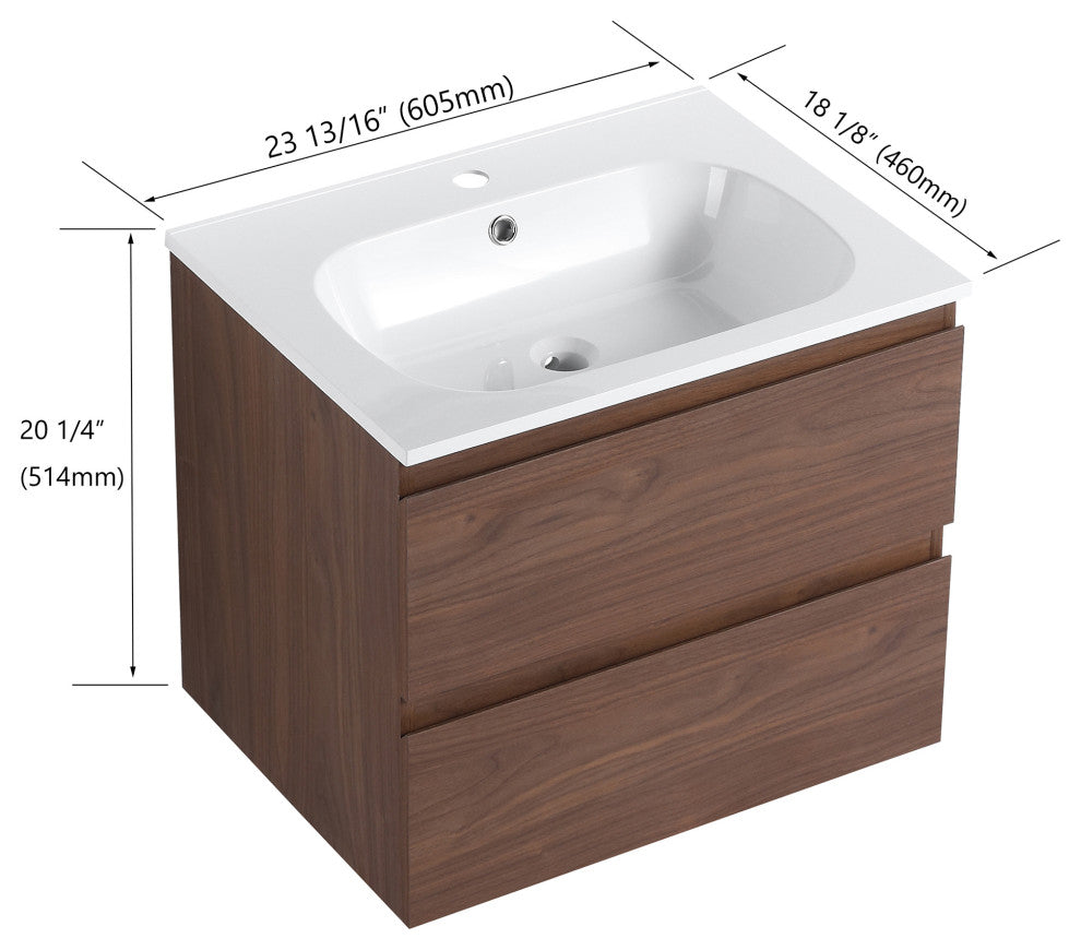 24" Wall-Mounted Bath Vanity, Top and Basin