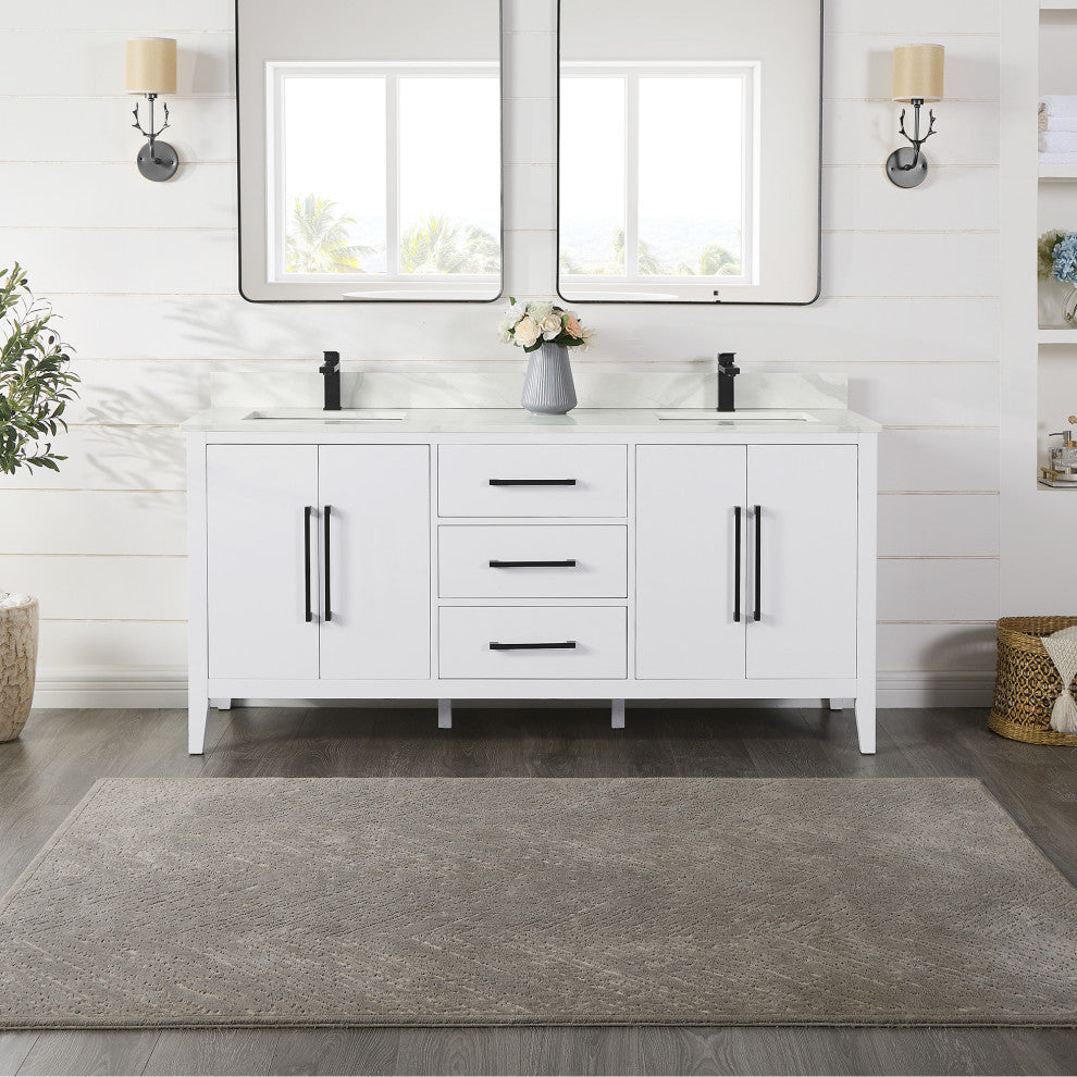 Laurel Bathroom Cabinet Vanity Base, White, 72", Without Mirror
