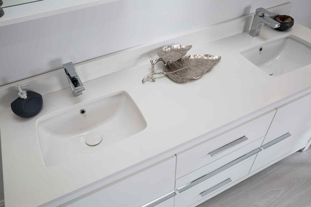 Mila Collection 72" Bathroom Vanity With Sink, Mirror, Countertop, Snow White