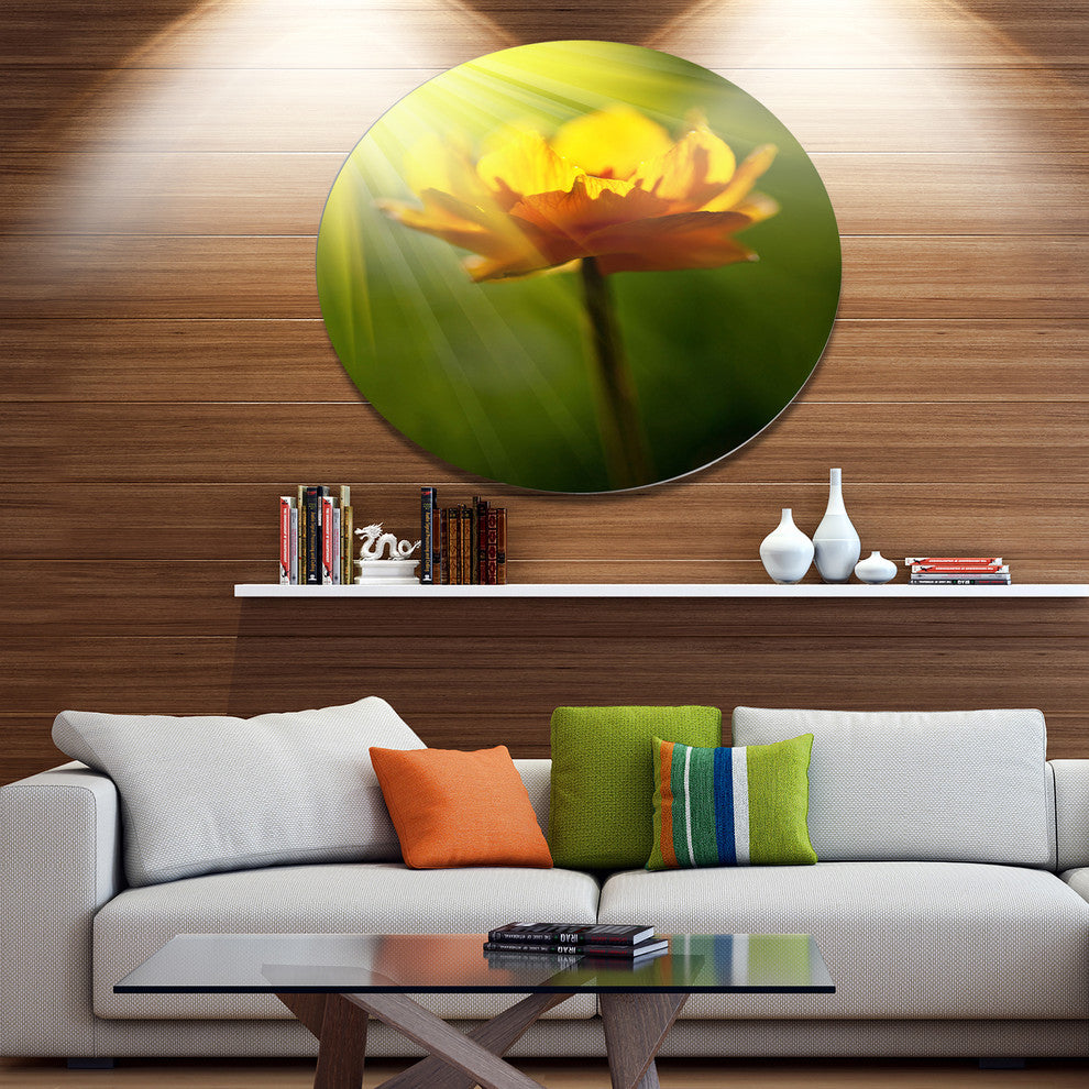 Yellow Flower In Spotlight, Flower Round Wall Art, 23"