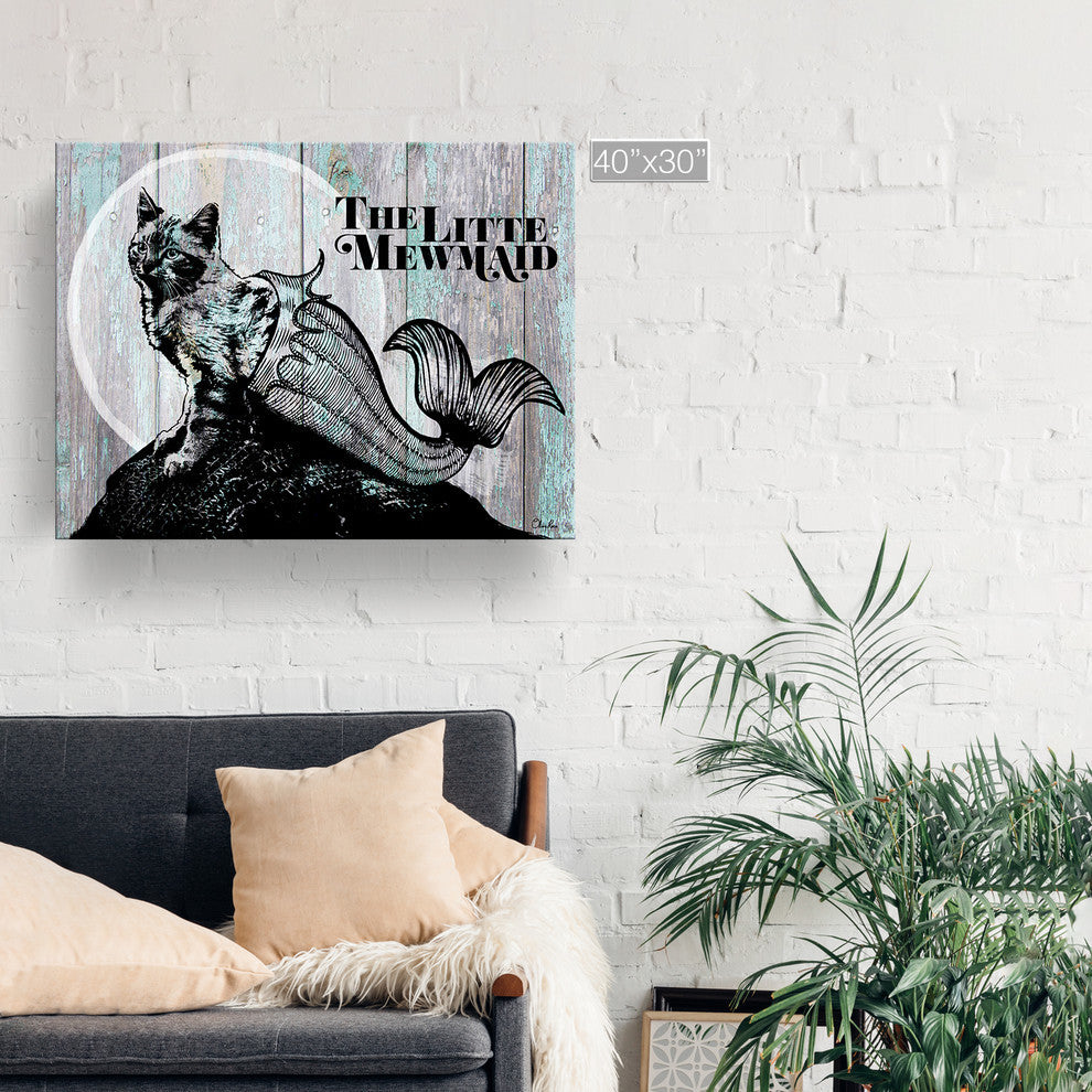 Ready2HangArt 'Little Mewmaid' Wrapped Canvas Cat Wall Art, 30"x40"