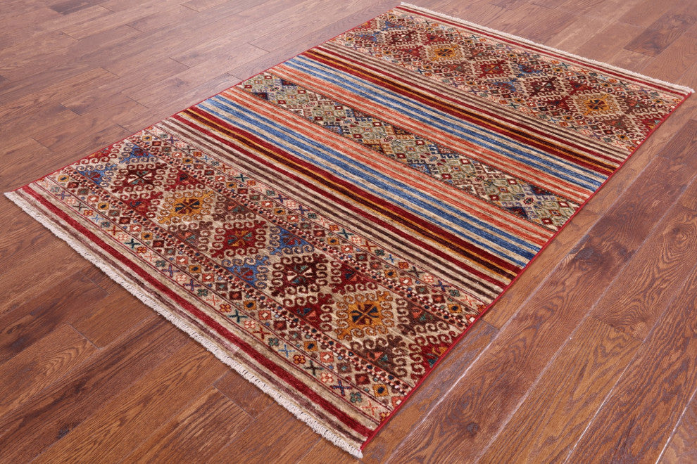4' 0" X 6' 0" Super Kazak Khorjin Hand Knotted Rug Q5222
