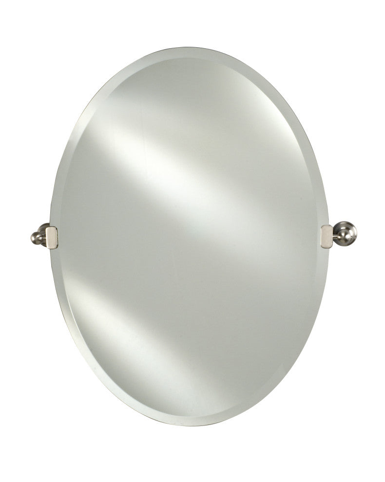 Radiance Frameless Bevel Oval Tilt Mirror, Satin Brass, 24"x32", Matte Black