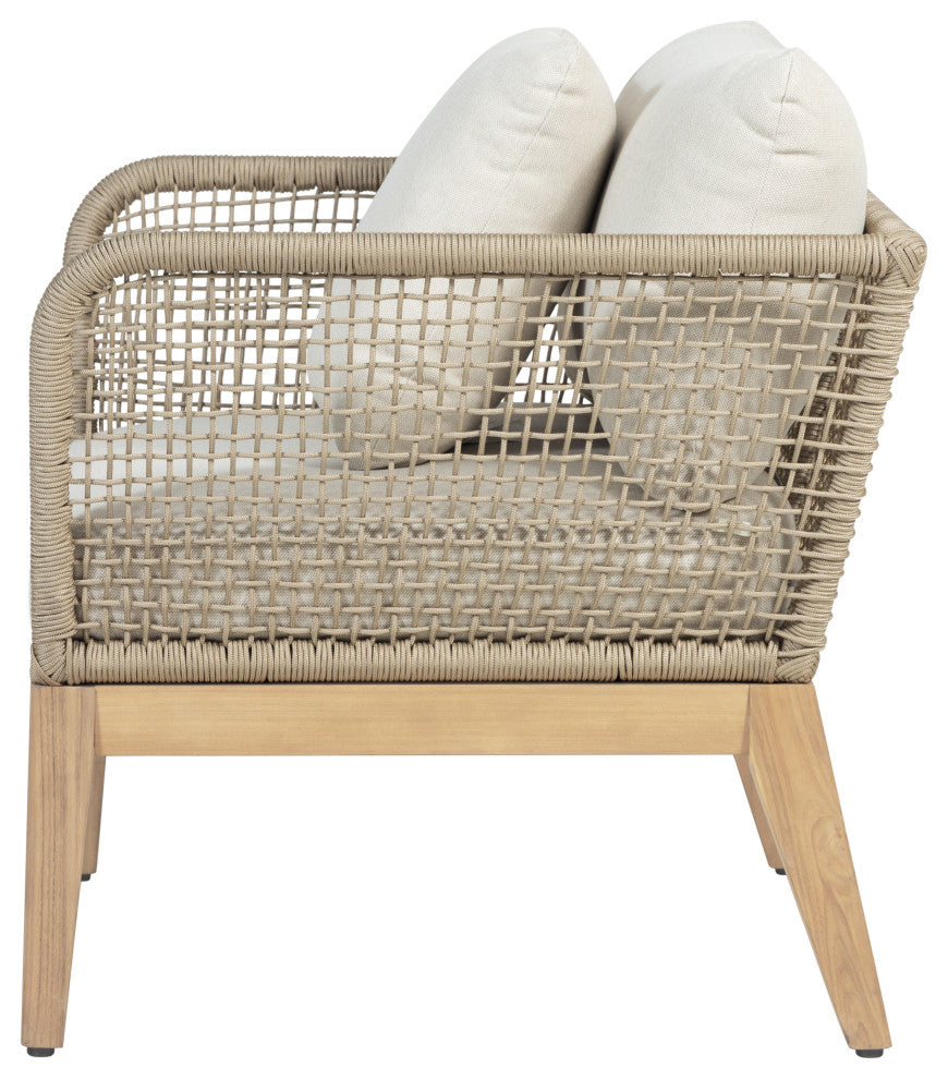 Cypress Teak Wood Outdoor Arm Chair with Beige Rope Design
