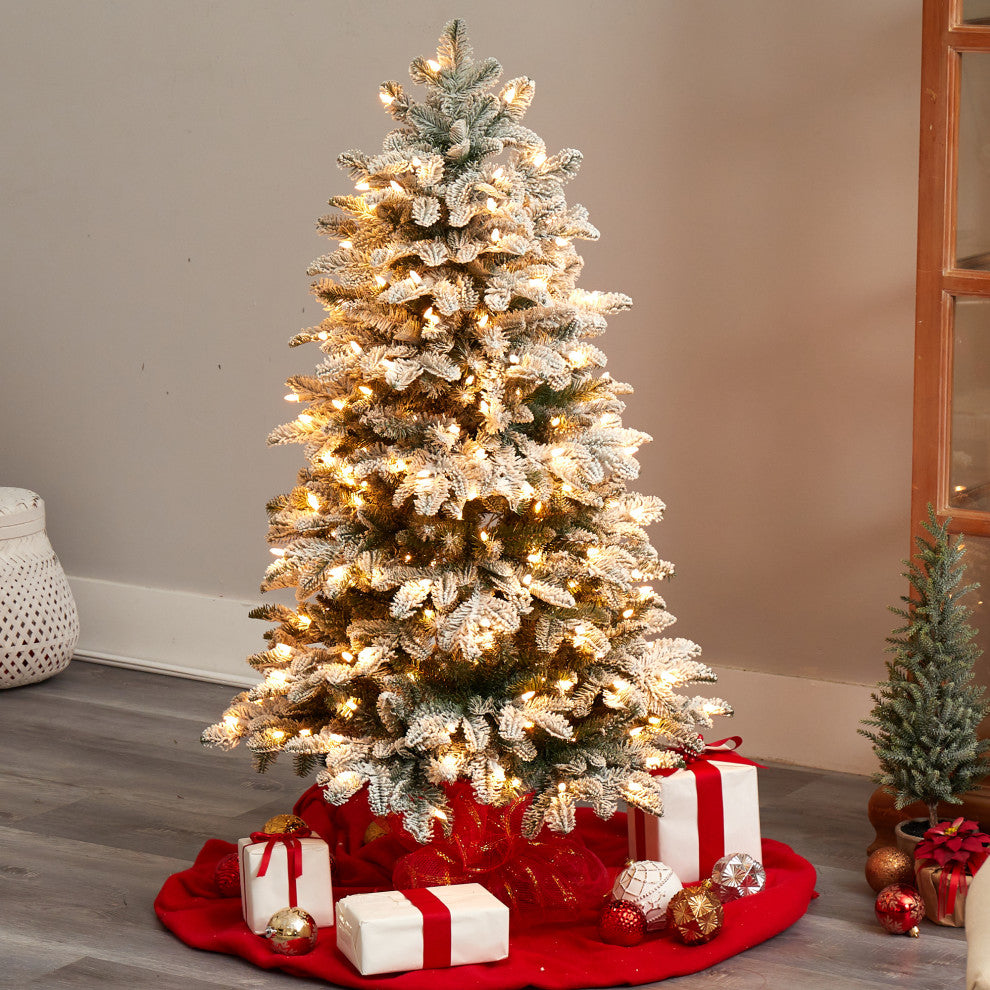4' Flocked North Carolina Fir Artificial Christmas Tree, 250 Warm White Lights