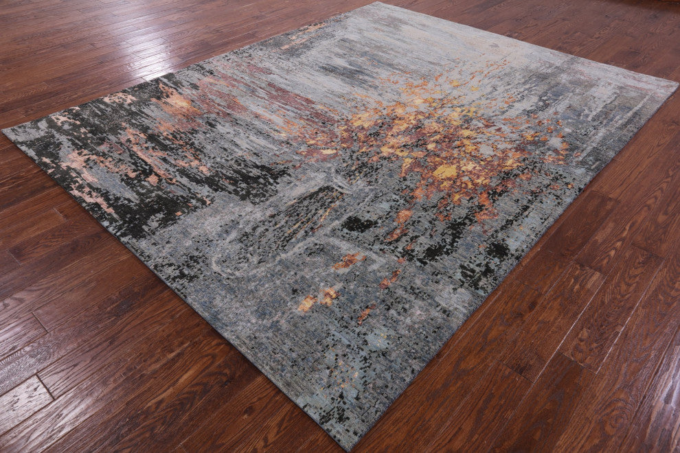 8' 0" X 10' 2" Wool and Silk Modern Branches, a Vase Design Handmade Rug Q8875