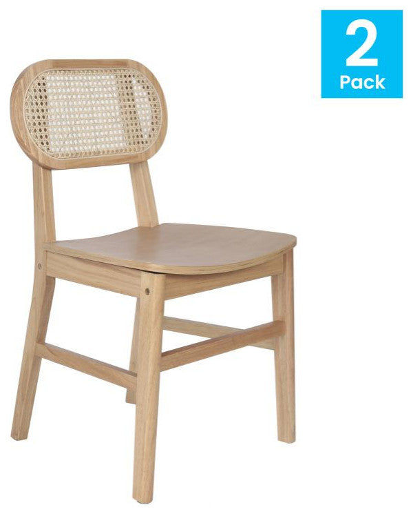 Jacob Set of 2 Commercial Cane Rattan Dining Chairs, Natural