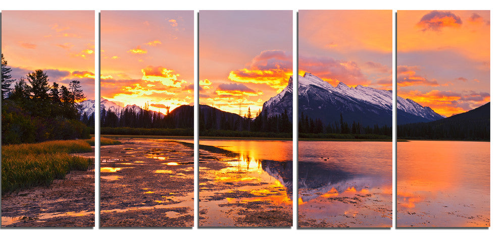 "Sunset Above Vermilion Lakes" Landscape Canvas Photo Print, 5 Panels, 60"x28"