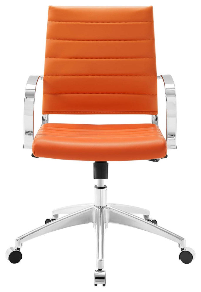 Computer Work Desk Chair, Faux Leather, Orange, Modern, Home Business Office
