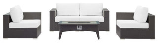 Espresso White Convene 5 Piece Set Outdoor Patio with Fire Pit