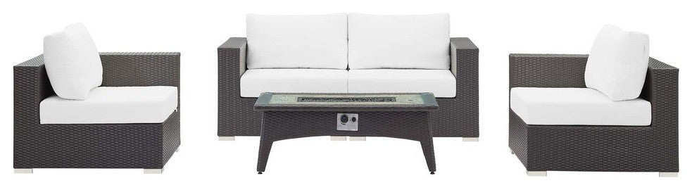 Espresso White Convene 5 Piece Set Outdoor Patio with Fire Pit
