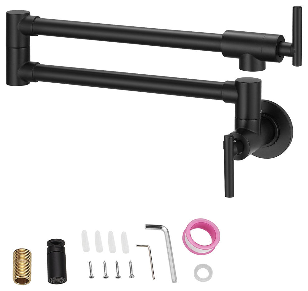 VEVOR Pot Filler Faucet Solid Brass Wall Mount Kitchen Faucet 26.4", Matte Black