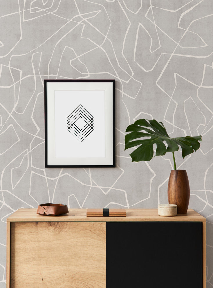Entangled Lines Textured Look Vinyl Peel and Stick Mural, Gray, 24"x108", 6 Pack