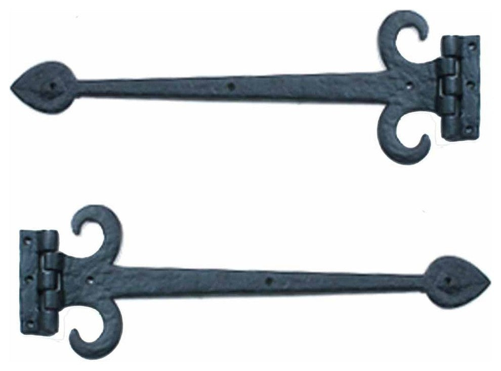 Black Wrought Iron Strap Hinge Fleur de Lis Style Gate and Door Hinges Set of 2