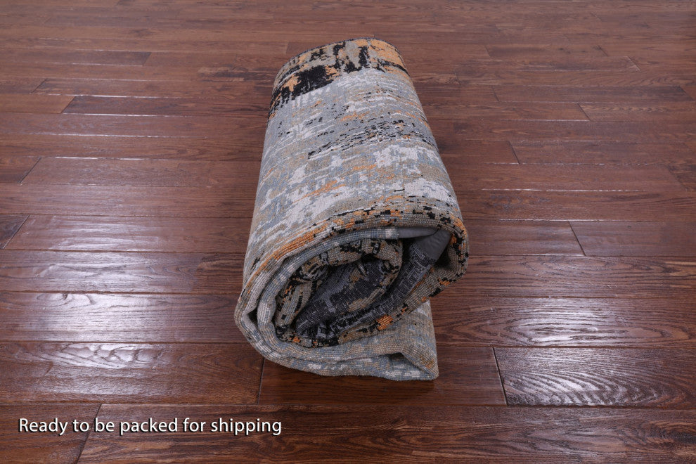 Wool and Silk Abstract Hand Knotted Rug 6' 3" X 9' 2" Q8558