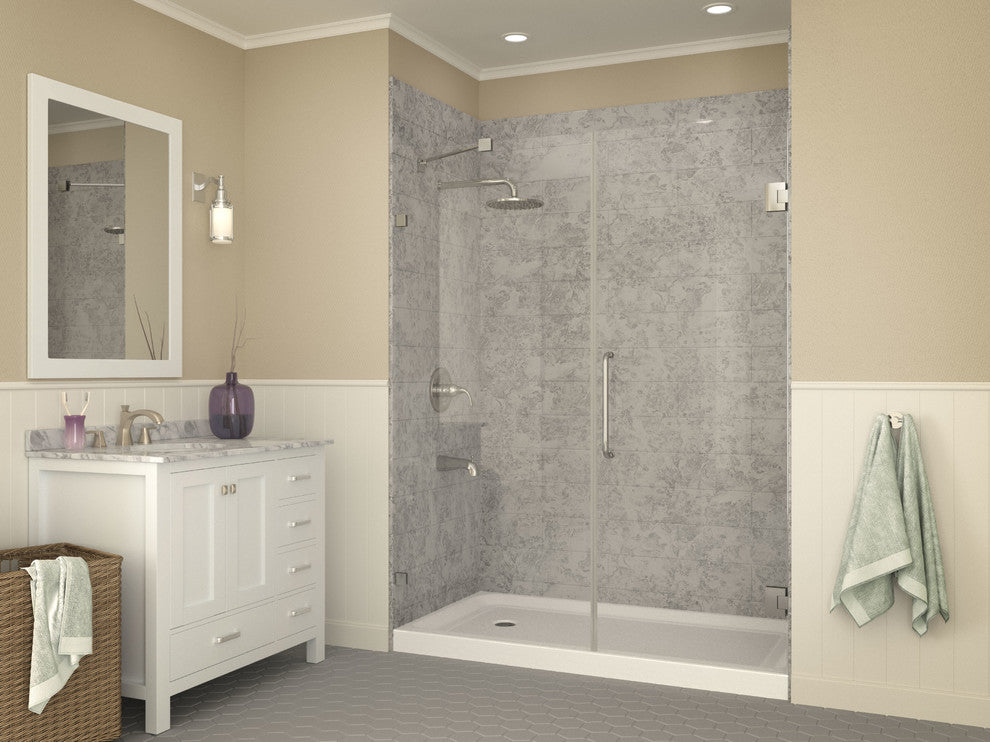 ANZZI Tier 32"x60" Center Drain Single Threshold Shower Base, White, 32"x60", Left Drain