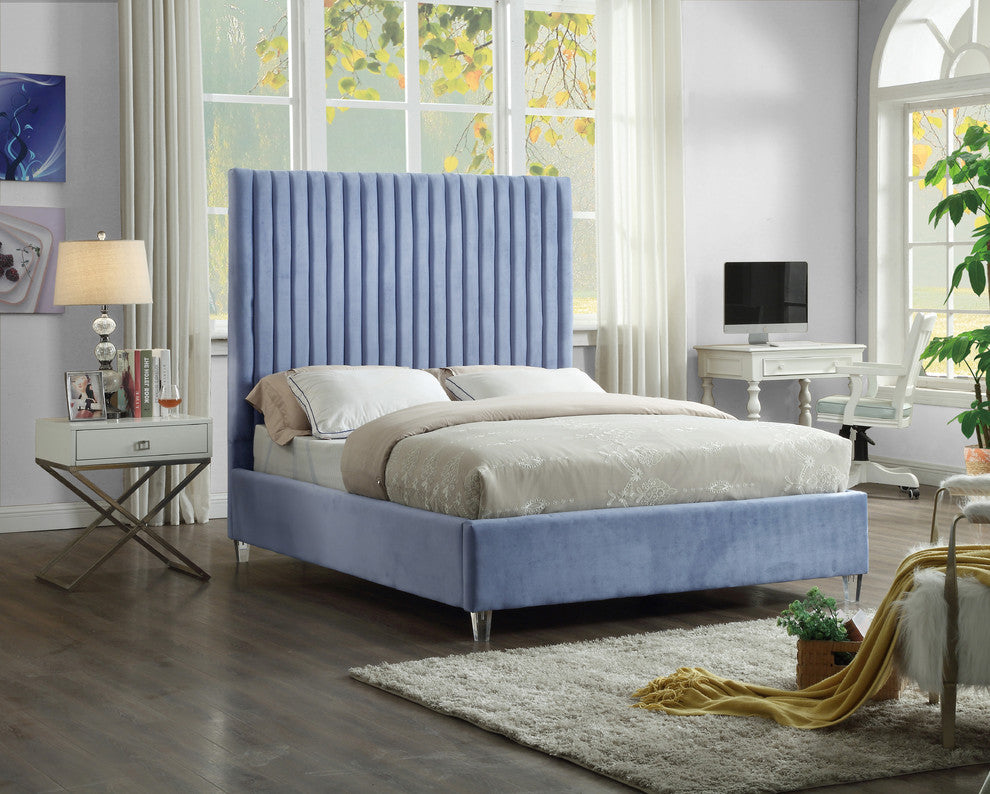 Candace Velvet Upholstered Bed, Sky Blue, Full
