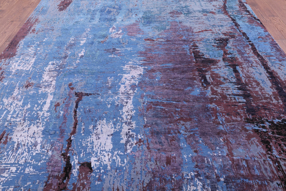 9' 1" X 11' 10" Wool and Silk Abstract Handmade Rug Q8781