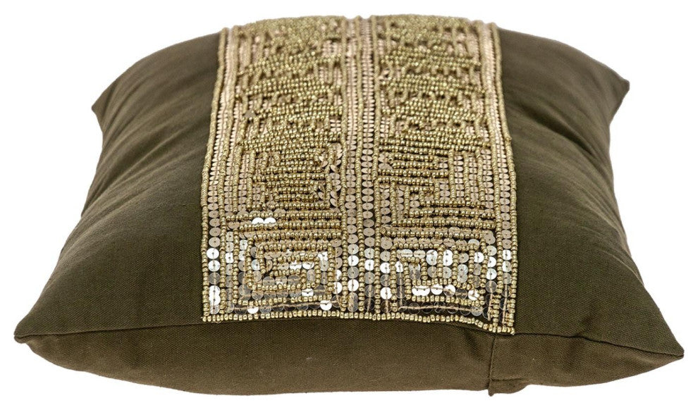 Glam Olive With Gold Sequins Lumbar Throw Pillow