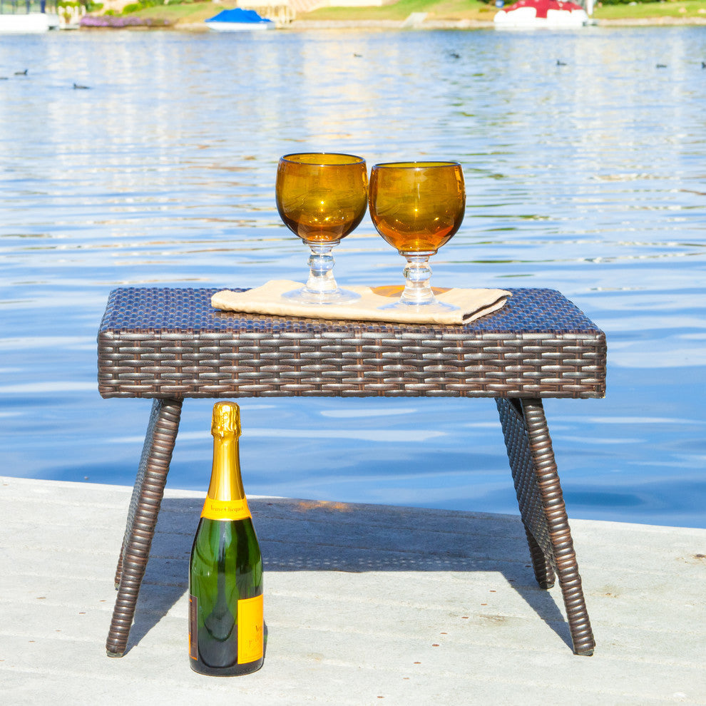 Olivia Outdoor Wicker Folding Side Table, Multibrown, Single