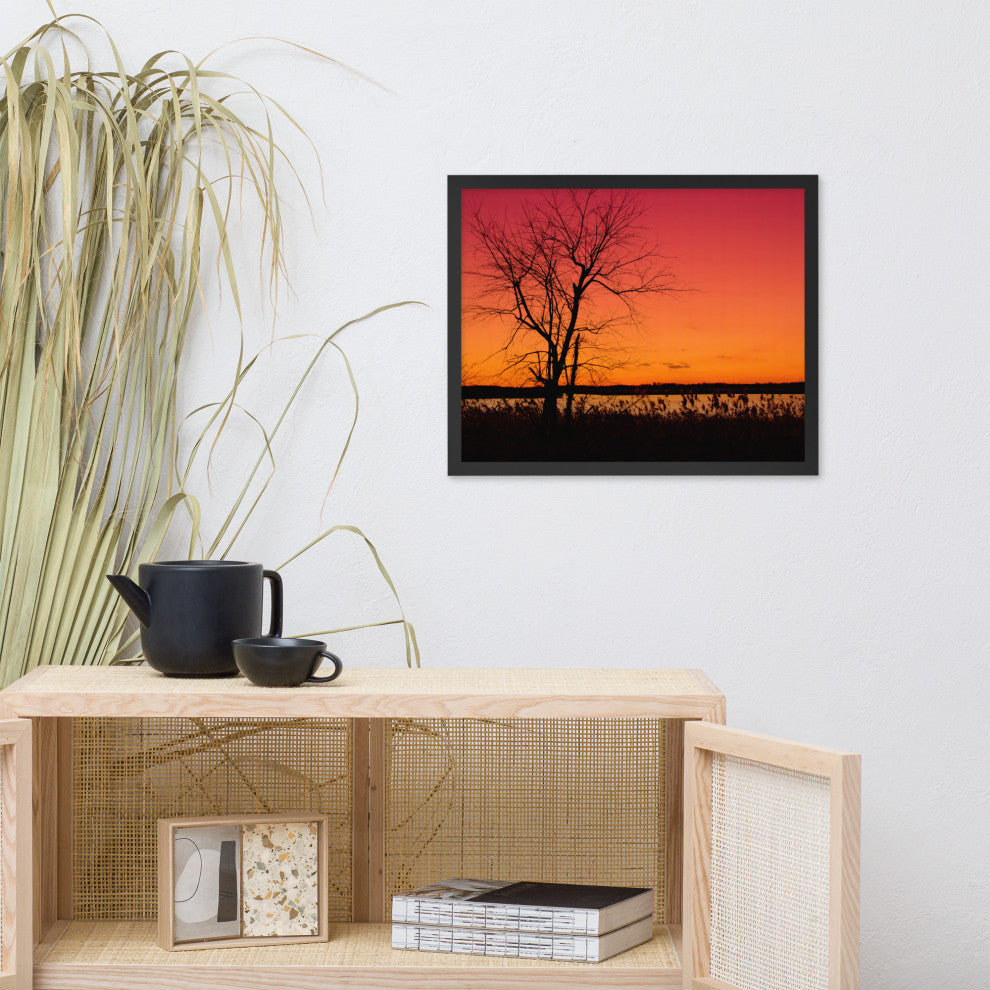 Burning Skies Rural Landscape Framed Photo Paper Wall Art Print, Black, 16" X 20"