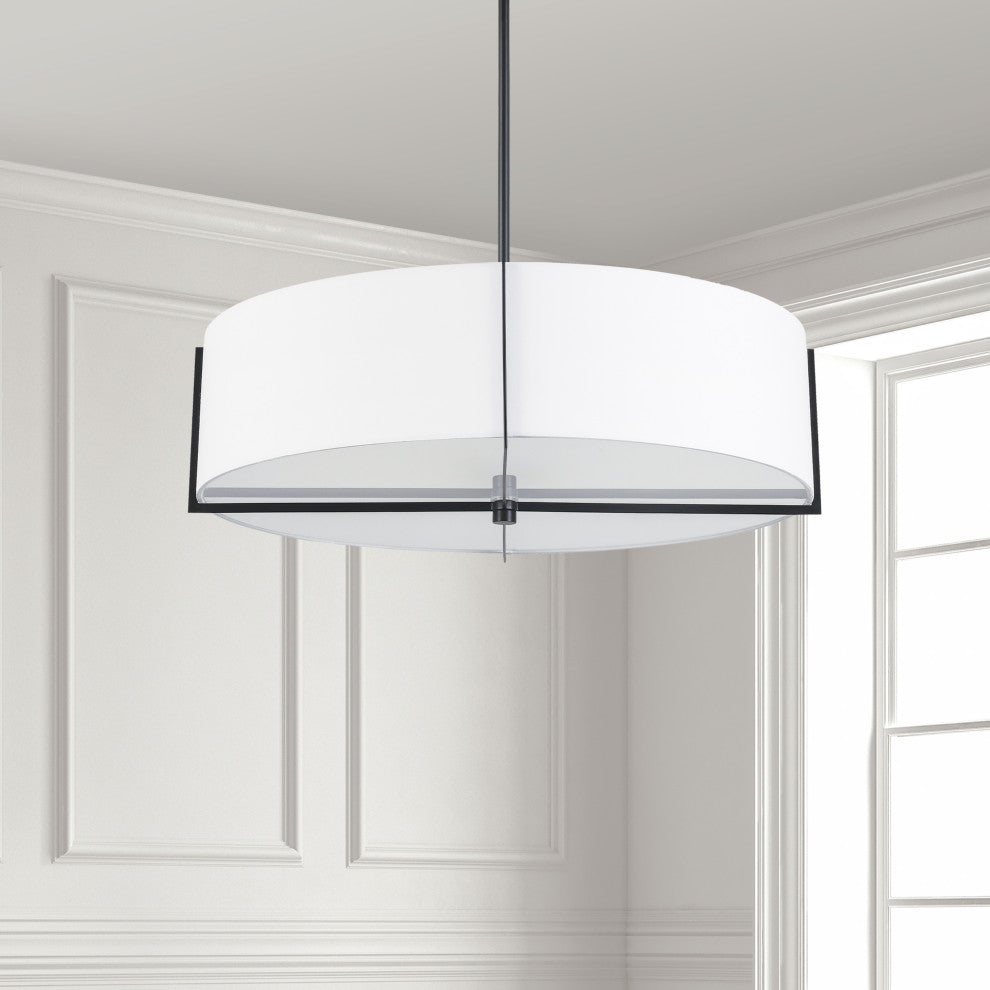 White Contemporary Pendant With Matte Black Metal
