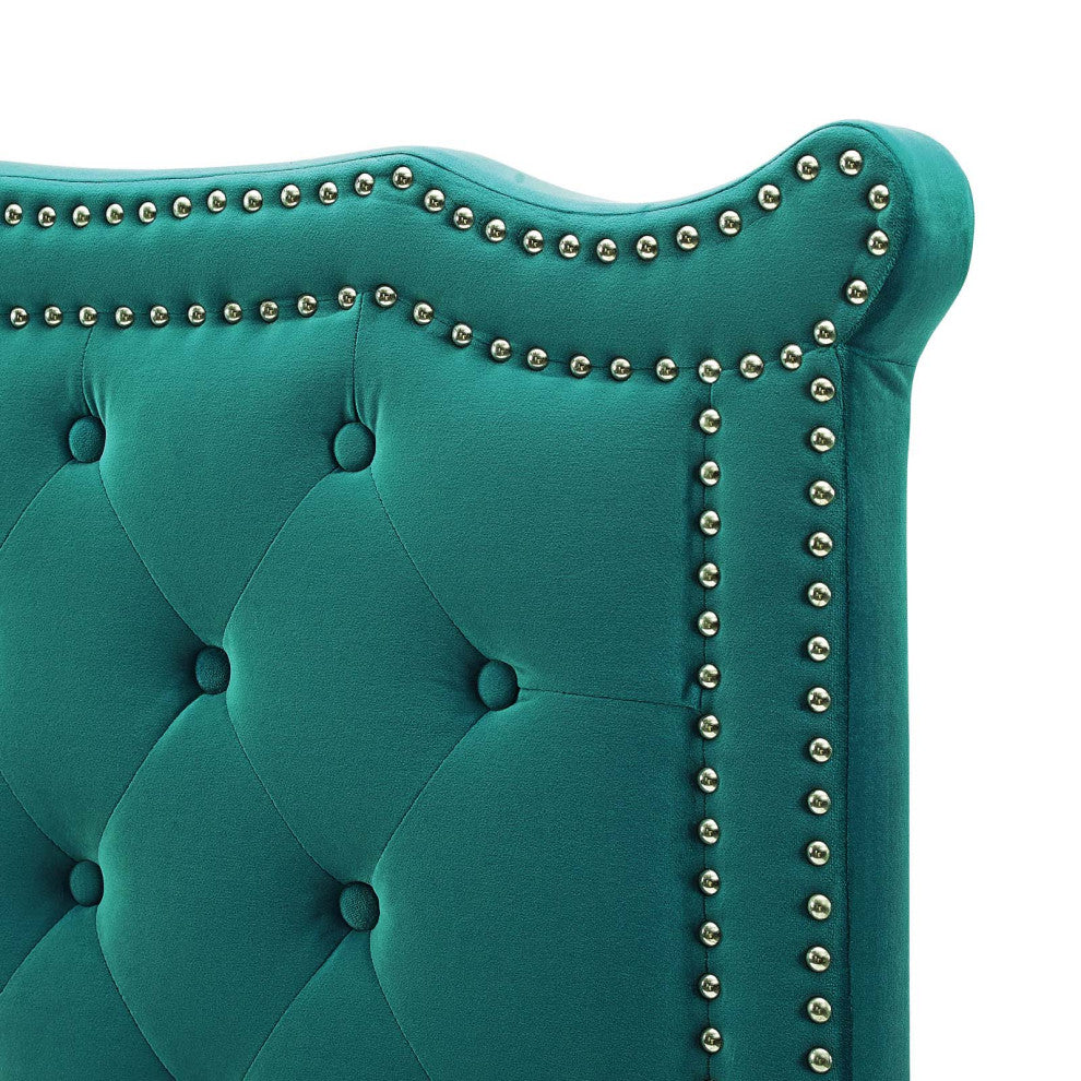 Tufted Headboard, Full Queen Size, Velvet, Teal Blue, Modern Contemporary