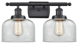 Large Bell 2-Light Bath Vanity-Light, Matte Black, Clear