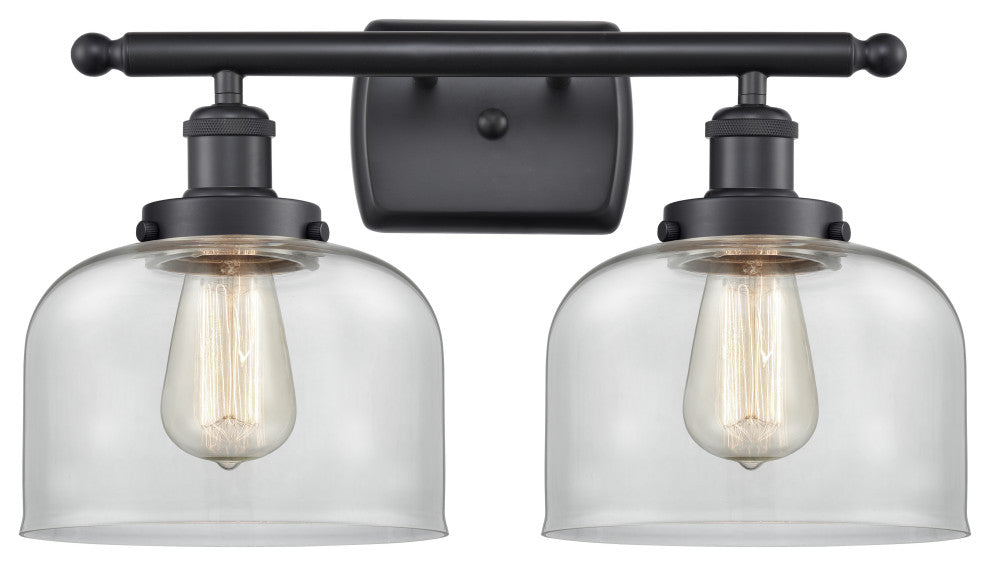 Large Bell 2-Light Bath Vanity-Light, Matte Black, Clear