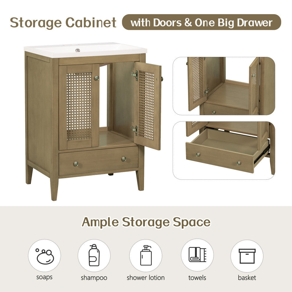 MDF Freestanding Bathroom Vanity Set with Drawer,Doors and Integrated Sink