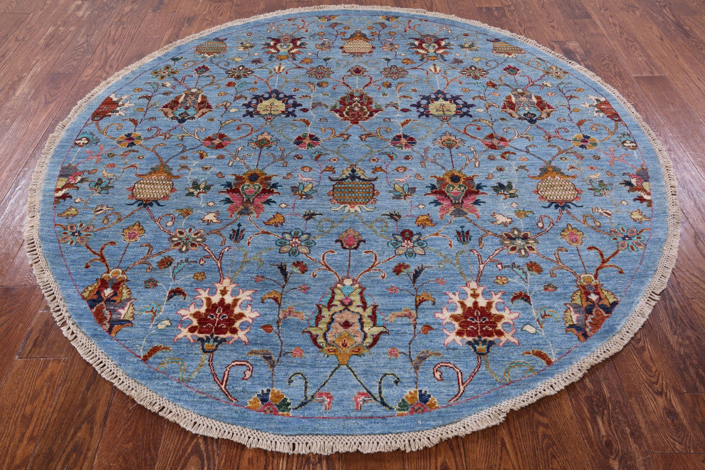7' Round Persian Tabriz Handmade Wool Rug Q7742