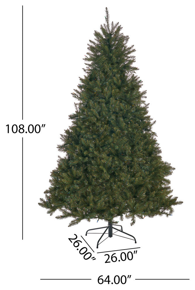 9-foot Fraser Fir Pre-Lit or Unlit Light Hinged Artificial Christmas Tree, Pre-L